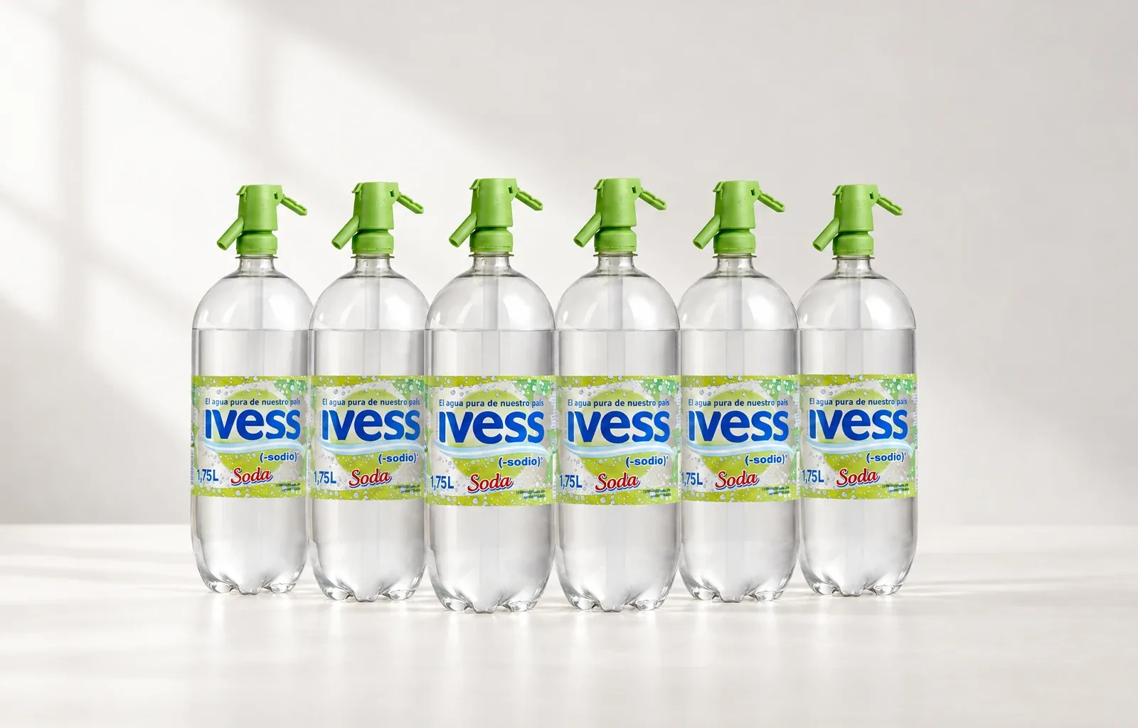 Pack de seis sifones descartables de soda IVESS bajo sodio de 1,75 litros