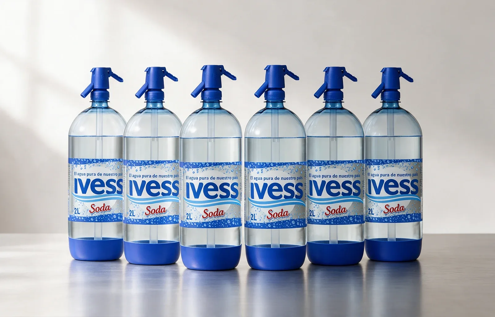 Pack de seis sifones descartables de soda IVESS de 2 litros