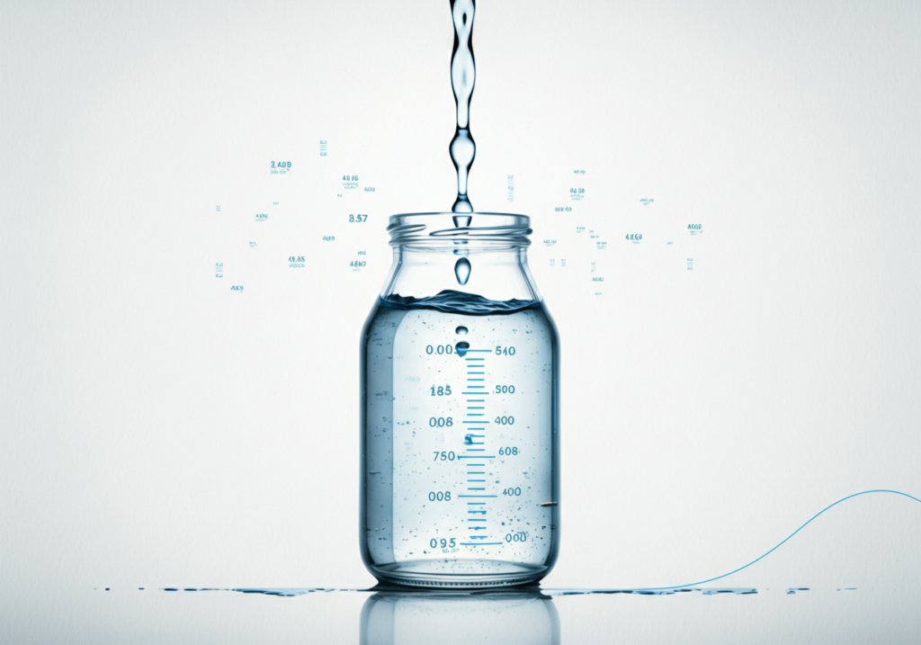 Vaso de agua con datos estadísticos ilustrados en estilo acuarela, representando el consumo de agua en Argentina