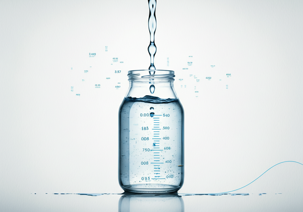 Vaso de agua con datos estadísticos ilustrados en estilo acuarela, representando el consumo de agua en Argentina